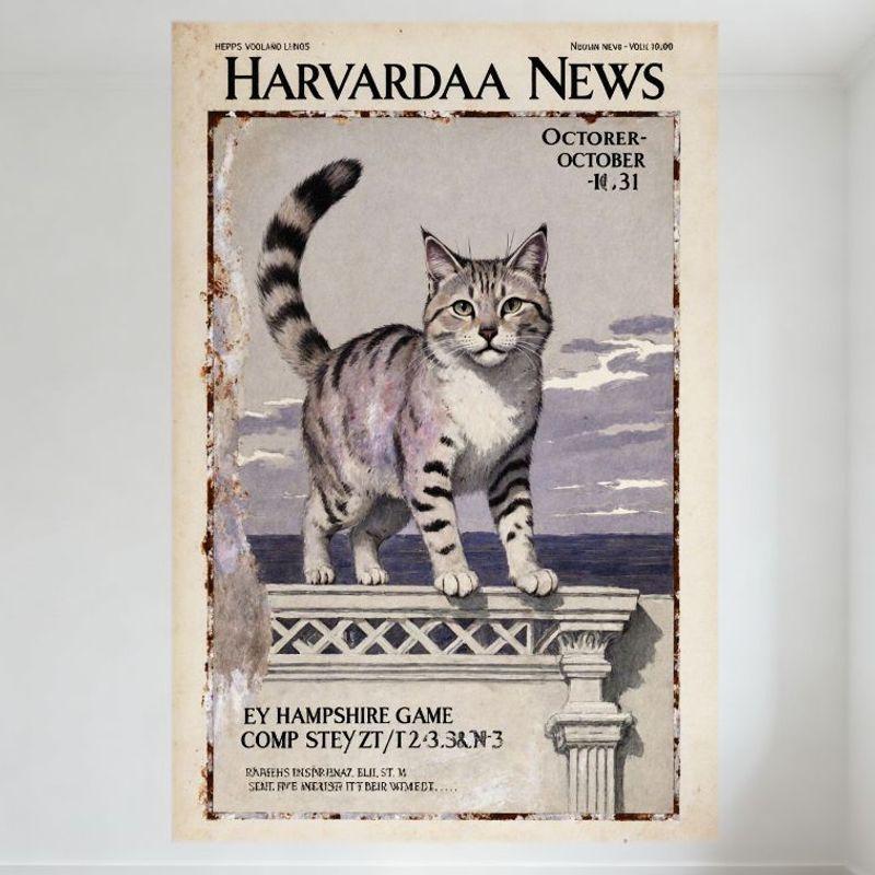 Harvardaa News Vintage Metal Sign with Tabby Cat Illustration - Retro Outdoor Sky & Ornate Column Wall Decor for Bar Pub Home Ca