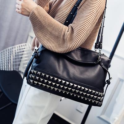Bolso de Gran Capacidad con Patrón de Lichi, Bolso para Mujer Europeo y Americano, Bolso con Remaches, Bolso de Hombro Único Cruzado, Bolso con Remaches