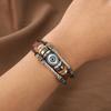 Turkish Blue Eye Wristband Lucky Hand  Gifts Evil Eye Fatima Hand Charm Bracelets for Women Men Genuine Leather Bracelet