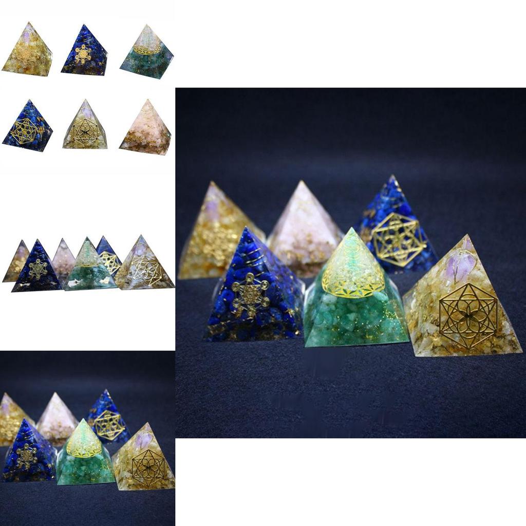 Unique Handmade Orgonite Pyramid With Natural Crystal Macadam For Radiant Home Decor