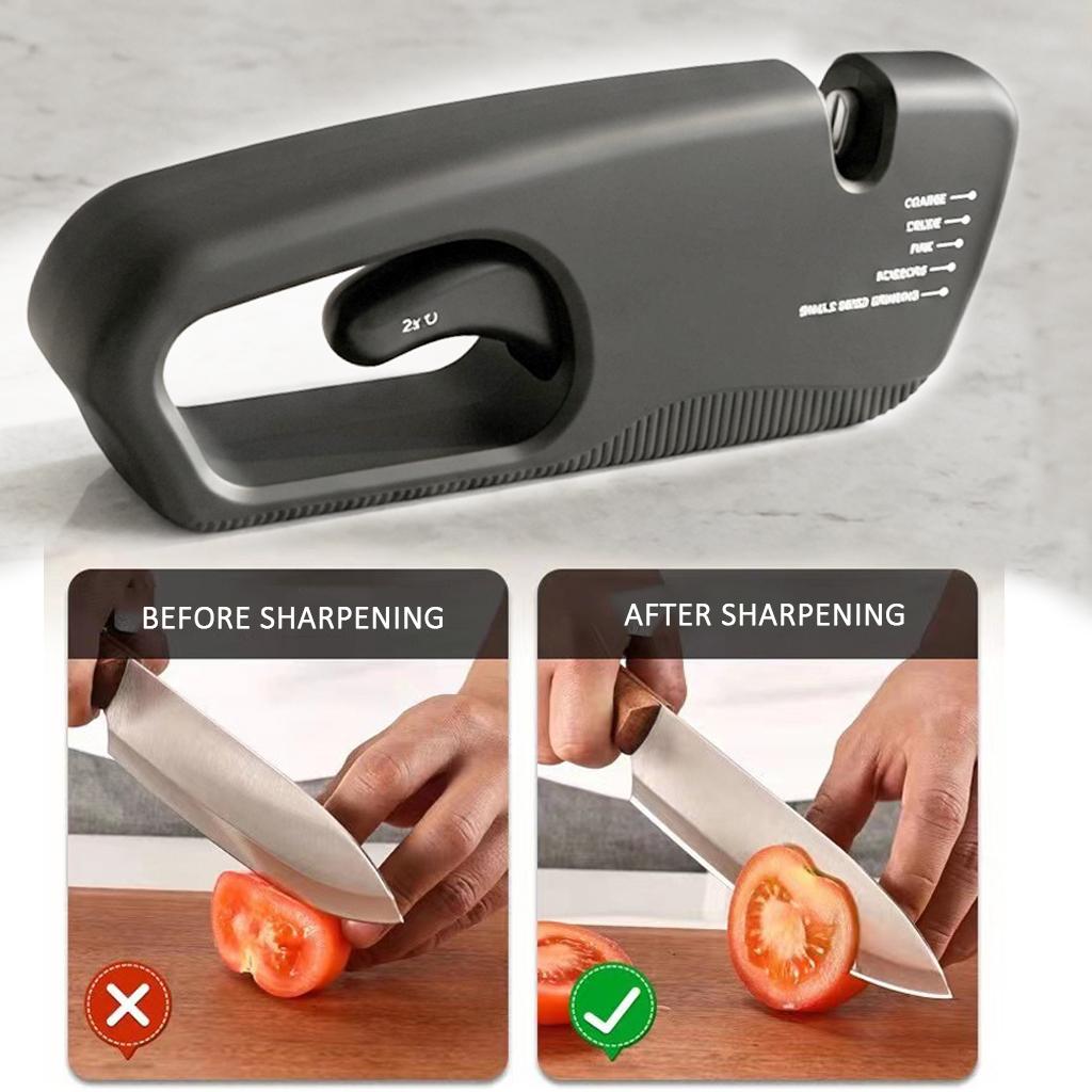 2 in 1 Handheld Knife Sharpener Kitchen Chef Knife Scissor Quick Sharpening Tool with Anti Slip Base Manual Sharpening Stone