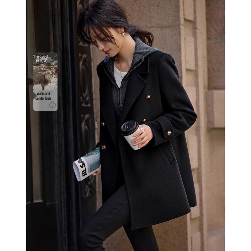 

Women s Elegant Double-faced Wool Blend Coat M