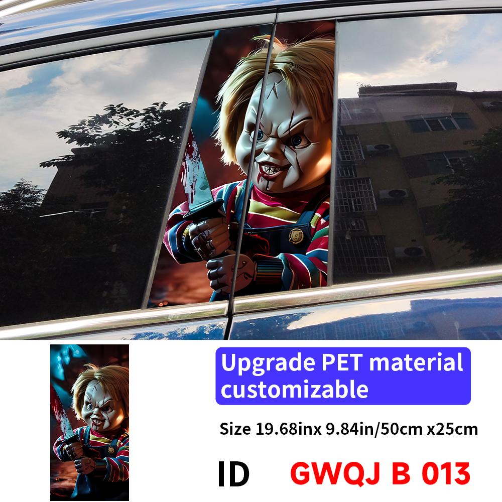 Horror Ghost Doll Car Sticker Auto B-pillar Car Center Column Decor Cover Scratches Waterproof Sunscreen Vinyl Decal Accessories