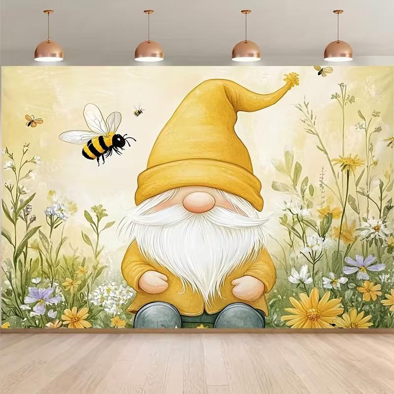 

2D Yellow Gnome with Bees Backdrop for Kids Photoshoot & Home Decoration 47.2x31.5inch/120*80cm