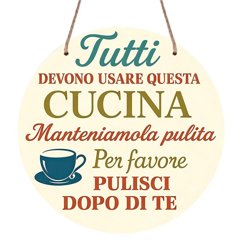 2D Flat Aluminum Decorative Plaques and Ornaments Sign, Hanging Wall Art with Funny Kitchen Rules Quote, Retro Italian Style Home Decor for Kitchen