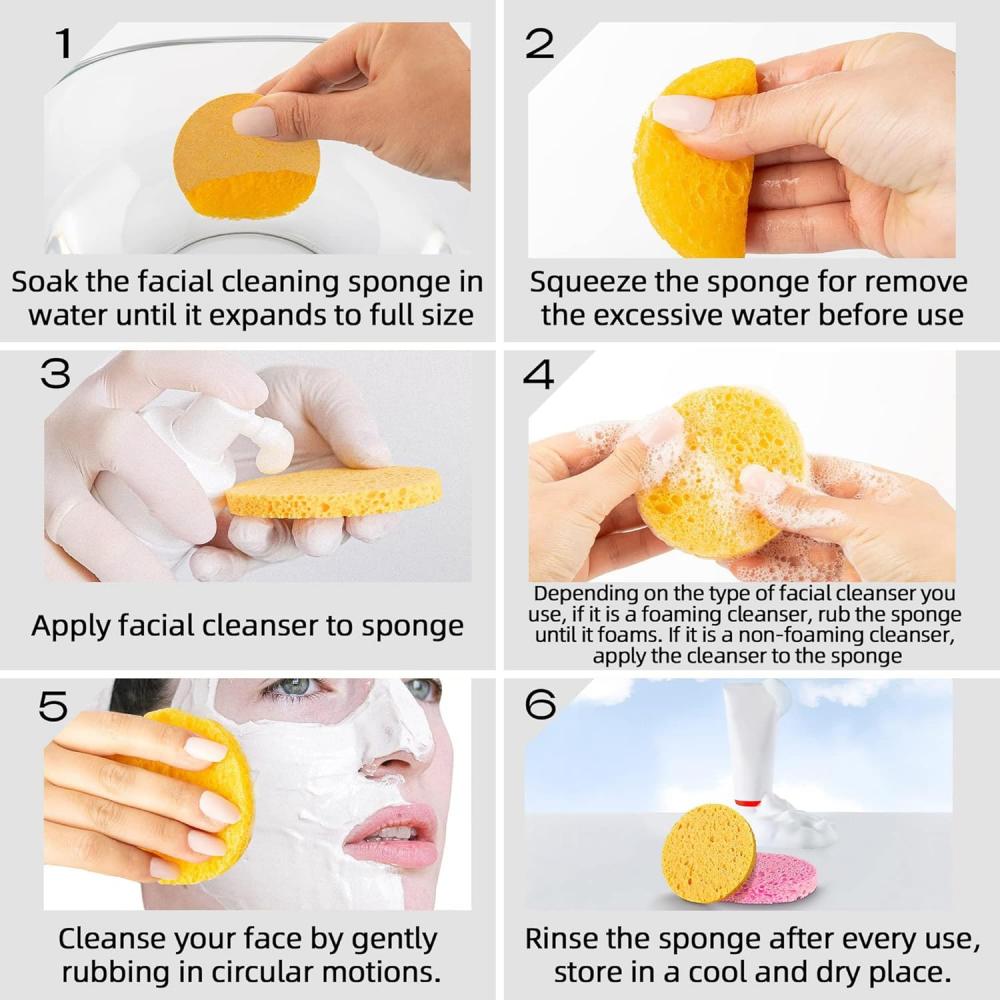 10 packs of compressed facial sponges, suitable for daily cleansing and gentle exfoliation, 100% natural cellulose beauty sponge