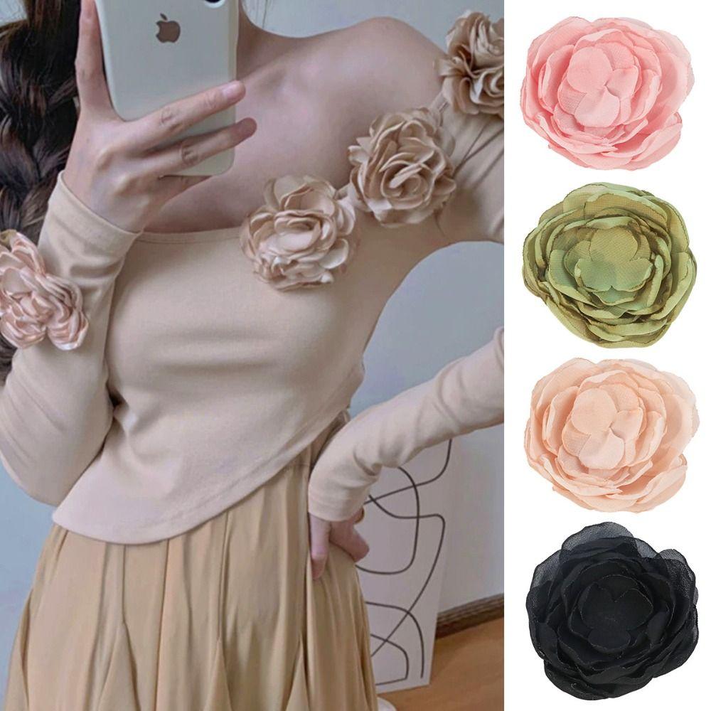

5PCS Rose Organza Flower Patches Blossoms Cloth Applique Cloth Patch Dress Decoration коричневый