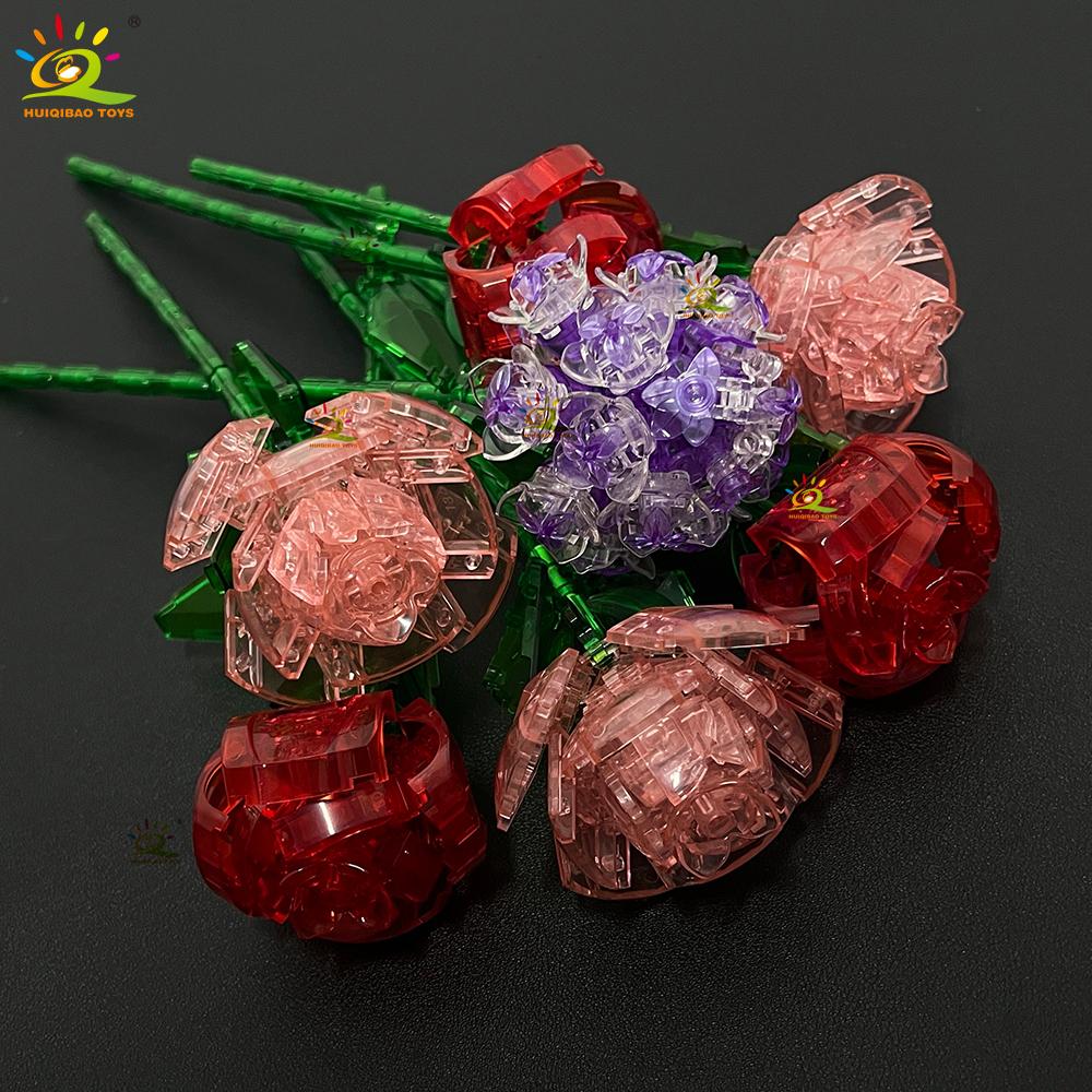 MOC Rose Flower Model Building Blocks DIY Eternal Bouquet Bricks Kits Toy For Children Girl Home Decoration Xmas Gift