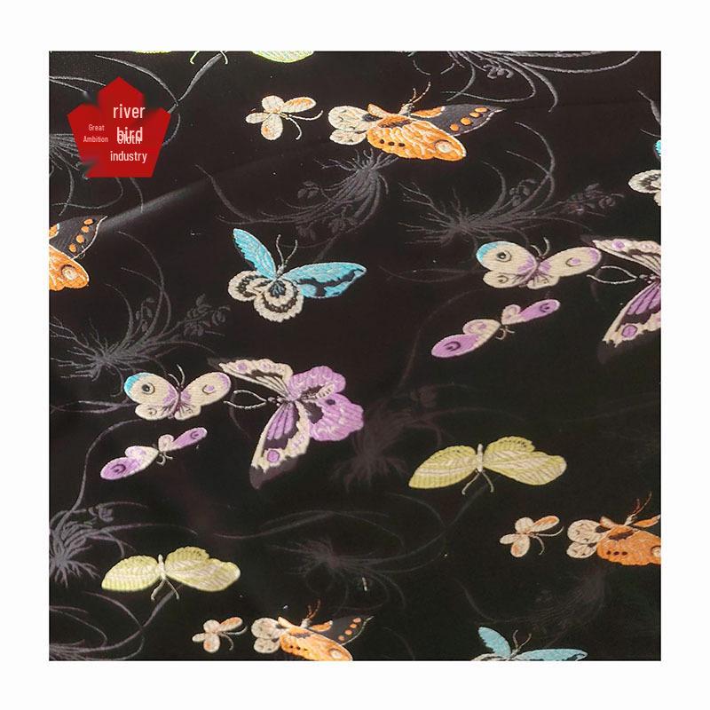 Women's High-End Black Butterfly Jacquard Vest Fabric - Chinese Style Decorative Yarn-Dyed Material