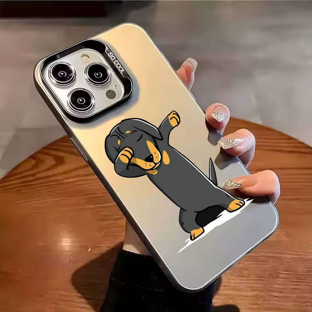 Cute Dachshund Dog Phone Case For iPhone 17,16,15,14,13,12,11,Pro Max,Plus Candy Silver Cover
