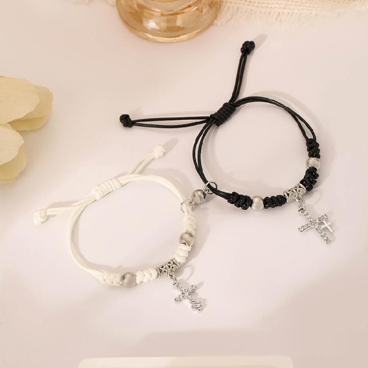 2pcs Magnetic Cross Pendant Couple Bracelets Lover Friend Braid Rope Bangle Gift