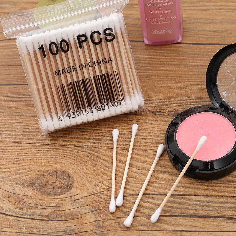 500pcs Double Head Wood Cotton Swab Nose Ears Cleaning Women Makeup Tools Lipstik Cotton Buds Tip Sticks Health Care