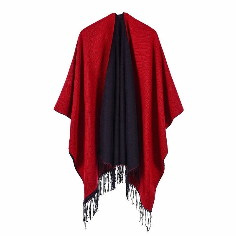 Street women's scarves are versatile in autumn and winter, air-conditioned rooms are warm and dual-purpose, monochrome fringed shawl cape