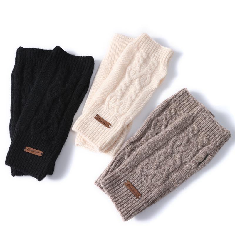 Unisex Cashmere Cable Knit Fingerless Gloves for Writing & Cycling - Thick, Warm Wool for Autumn & Winter