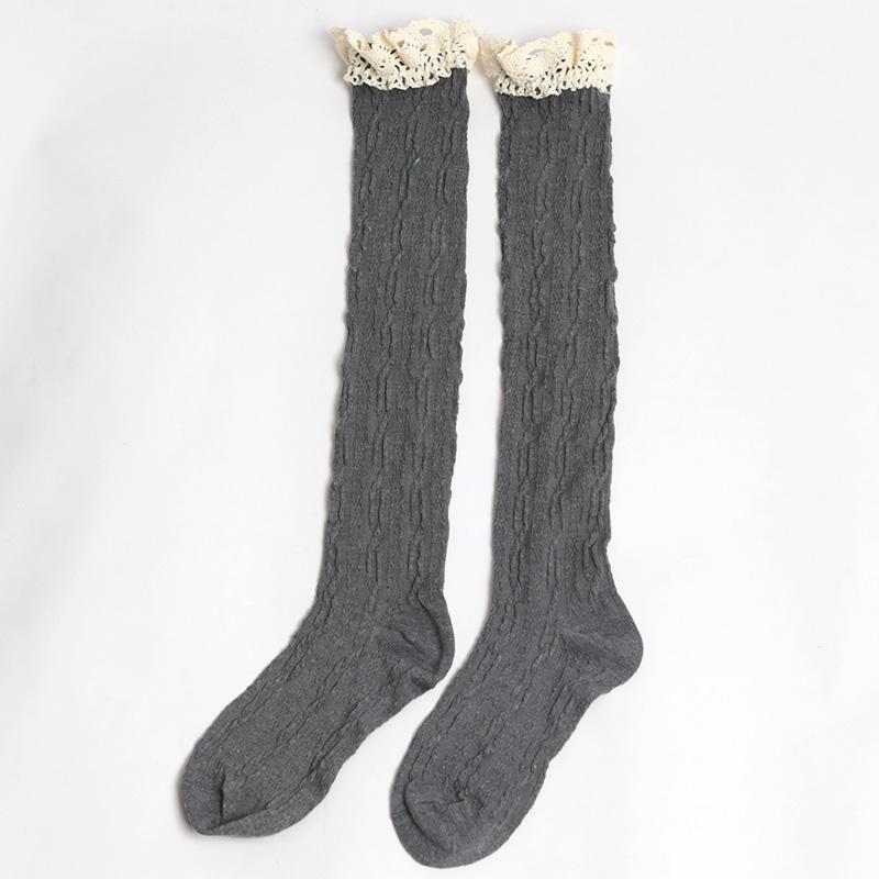 1 Paar Frühlings-Lolita Schnür-Kniestrümpfe für Damen Überknie-Schenkelhohe Strümpfe Mädchen Warm Sexy Baumwolle JK Strumpfhosen