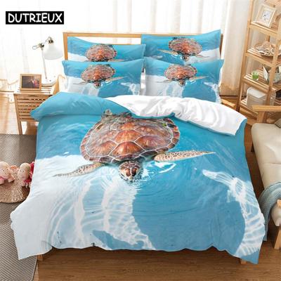 Turtle Bedding 3-piece Digital Printing Cartoon Plain Weave Craft For North America And Europe Bedding Set Queen