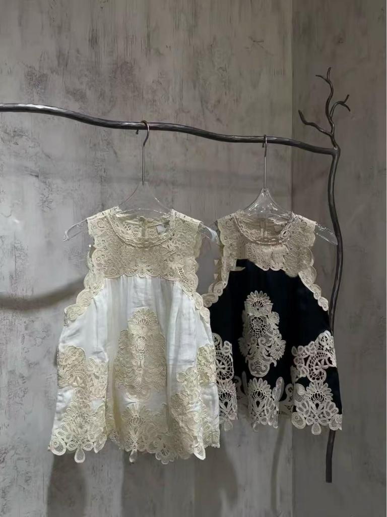 Nanyou Retro French Lace Color Block Sleeveless Vest Top