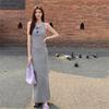 Salt sweet wind summer solid color off-the-shoulder sleeveless U-neck vest skirt long dress women's slim straight dress