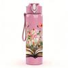 1PC Open Book Wildflower Bouquet 750ml Color Plastic Sports Water Bottle Leakproof Flip Straw Lid Suitable for Sports Office Home Use