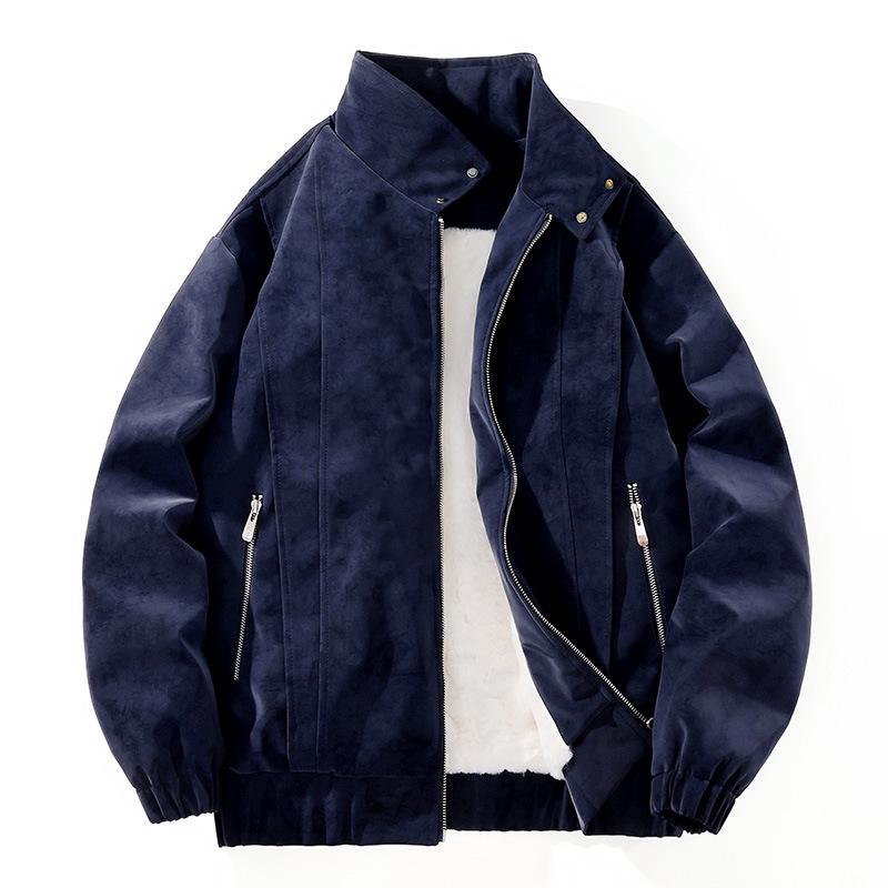 Men's Trendy Plus Size Suede Velvet Leather Motorcycle Jacket - Windproof American Retro Style