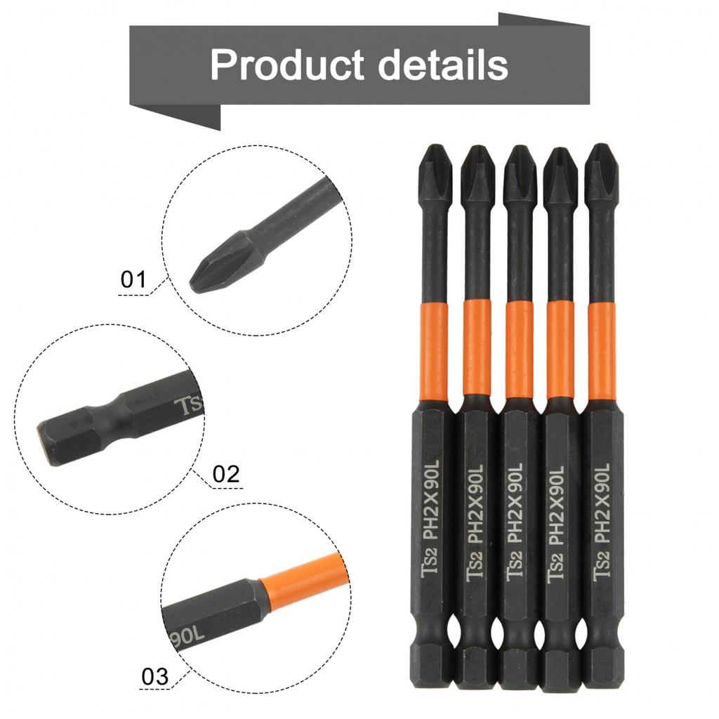 25-150mm Screwdriver Bit 5 Pcs Black Cross Screwdriver