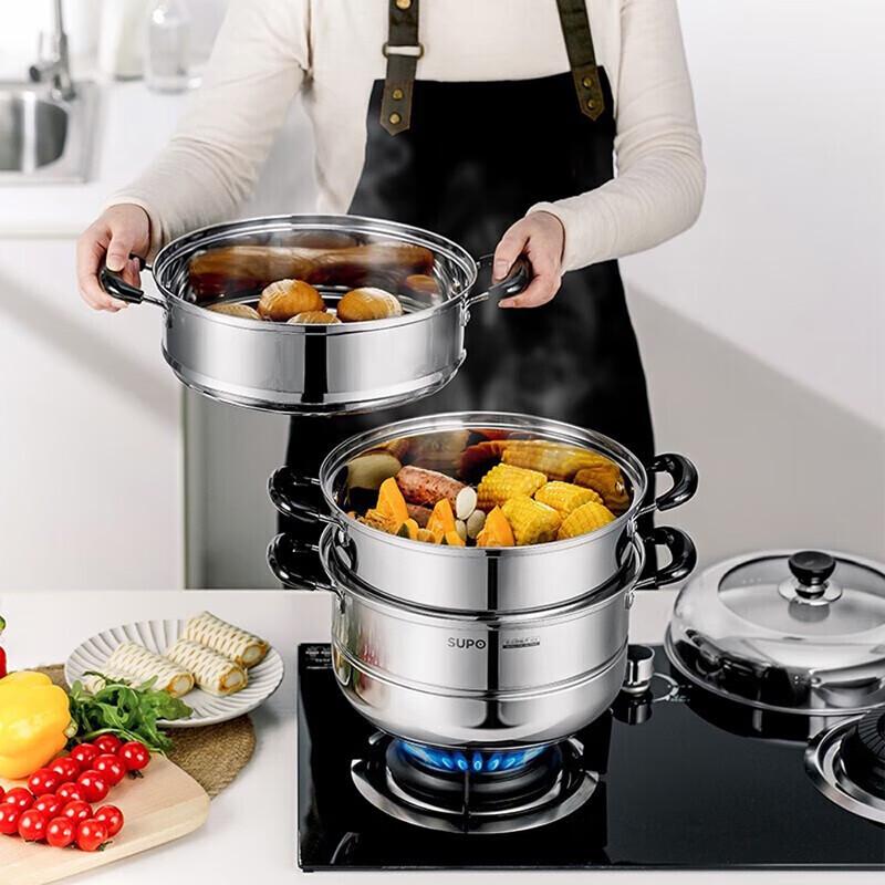 SUPOR 26cm 3-stöckiger multifunktionaler Edelstahl-Dampfkochtopf