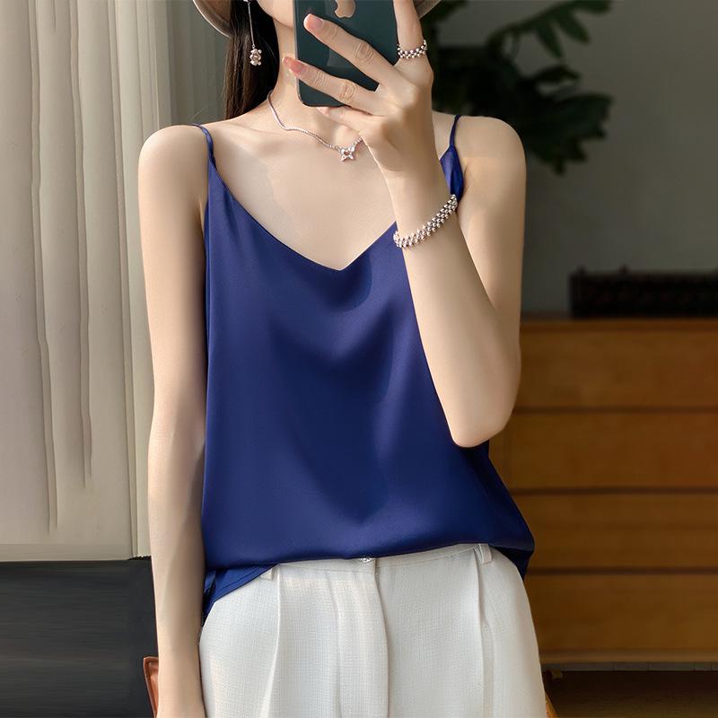Women's Satin V-Neck Strappy Summer Camisole - Versatile & Stylish Sleeveless Top