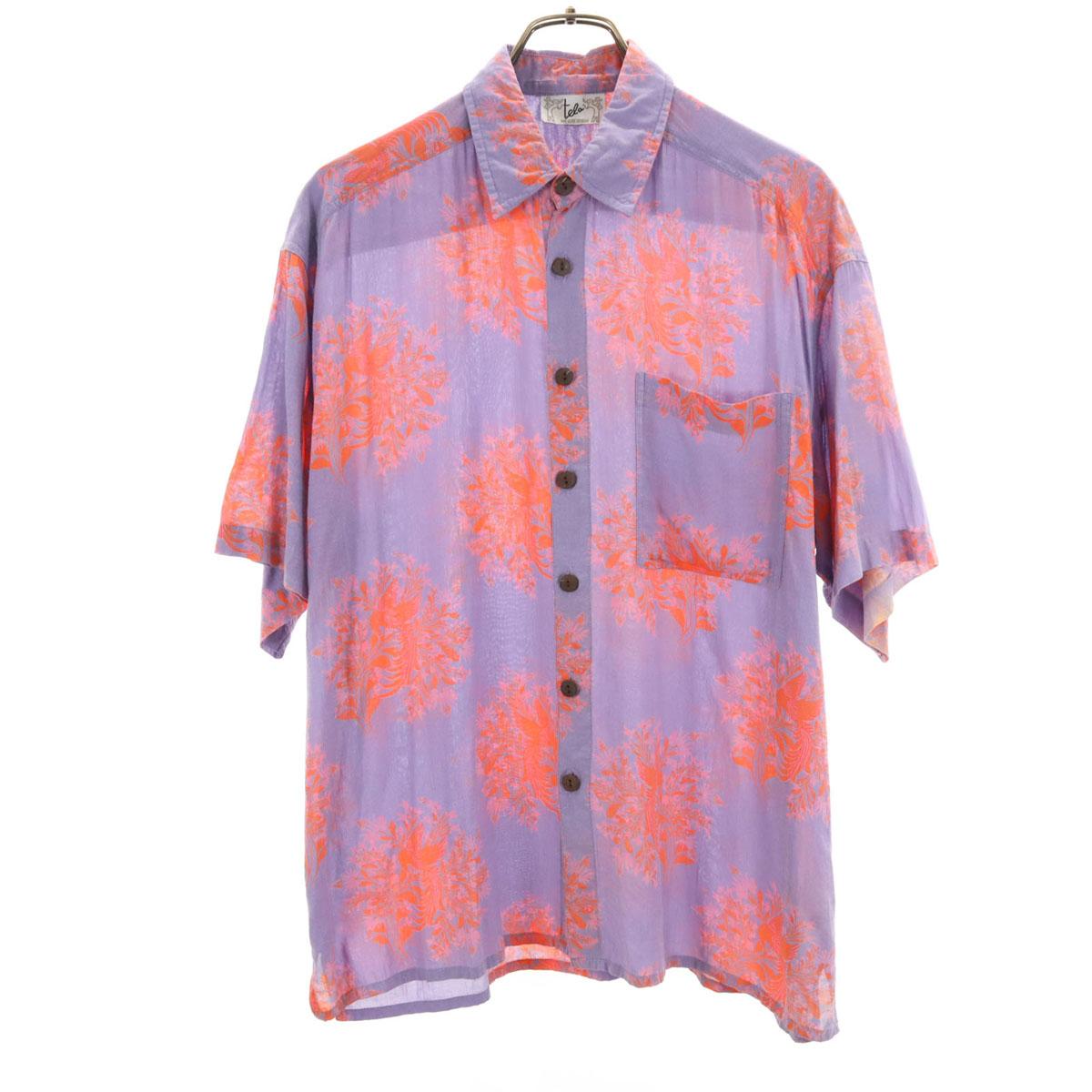 

ткань Рубашка Алоха с коротким рукавом Фиолетовая Мужская Б/У