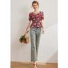 Bailuyu Elegant Floral Print Puff Sleeve Shirt