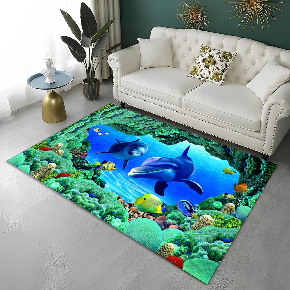 3D Seabed Illusion Underwater World Carpet Rug for Home Living Room Bedroom Sofa Doormat Decor,kids Area Rug Non-slip Floor Mat