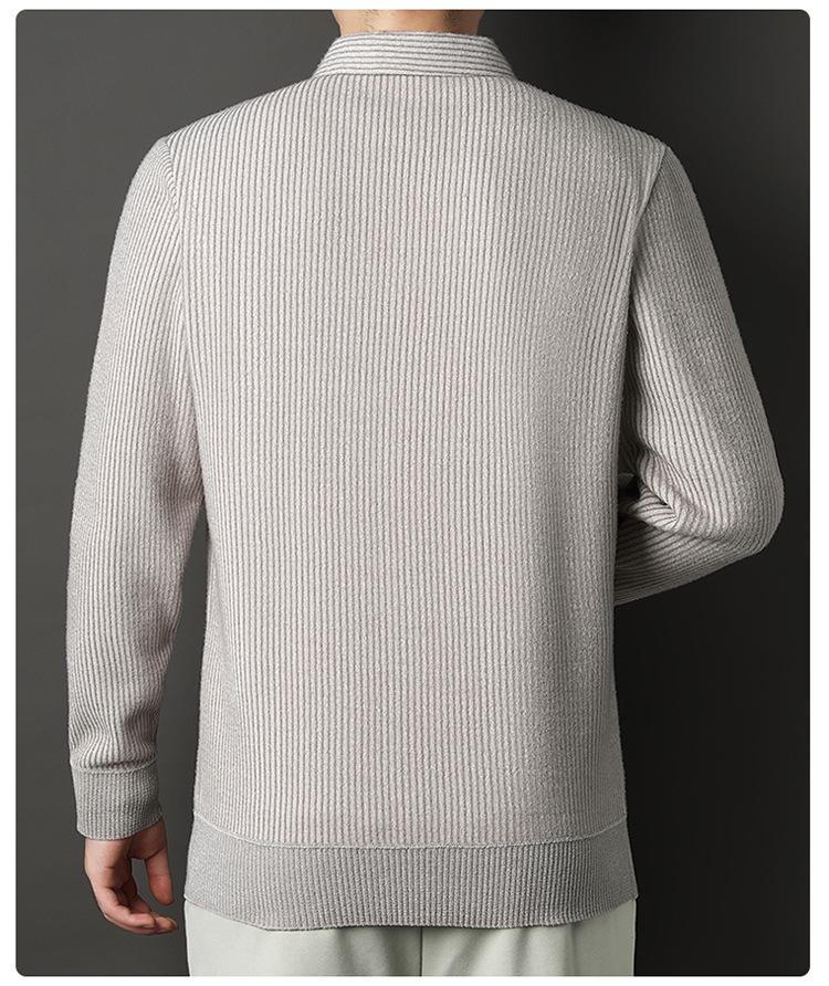 Men's 2025 Winter Knit Sweater with Shirt Collar - Plus Velvet, Thick, Warm, Long Sleeve, Fake Two-Piece Design for Middle-Aged