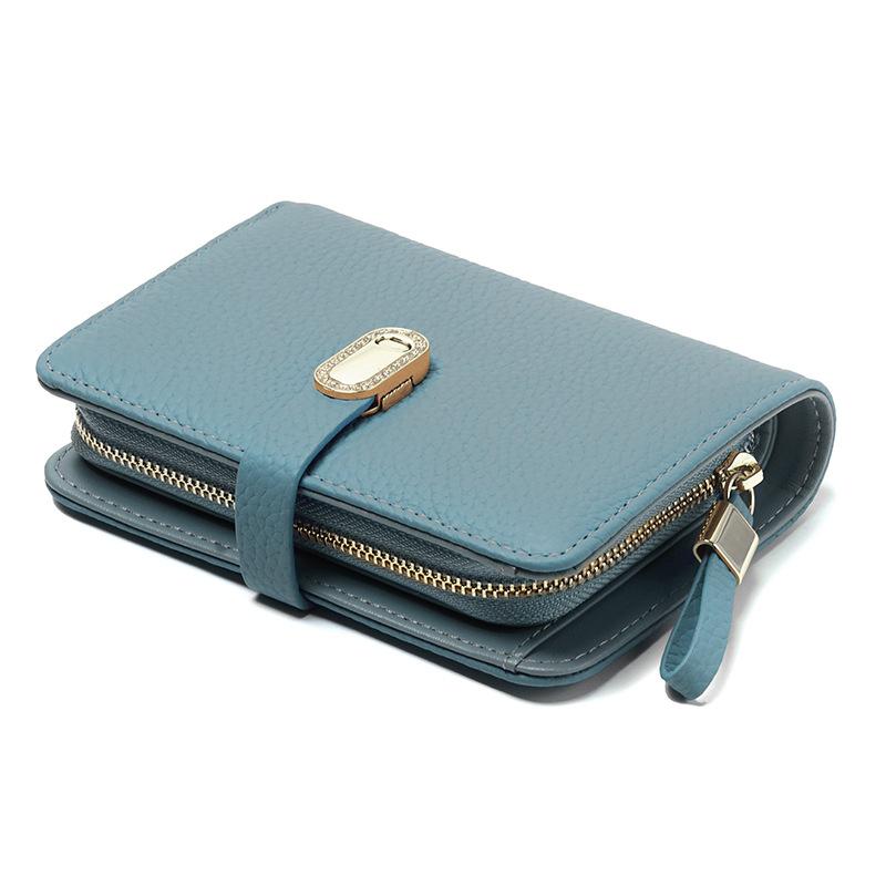 Damenbrieftasche, echtes Leder, große Brieftasche in Kontrastfarbe, erste Schicht Rindsleder, hochwertige Clutch, Brieftasche für mehrere Karten.