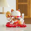 7 Inch Fortune Cat with Waving Arm Ceramic Maneki Neko Feng Shui Ornament Lucky Cat for Shops, Restaurant, Home Table Decoration