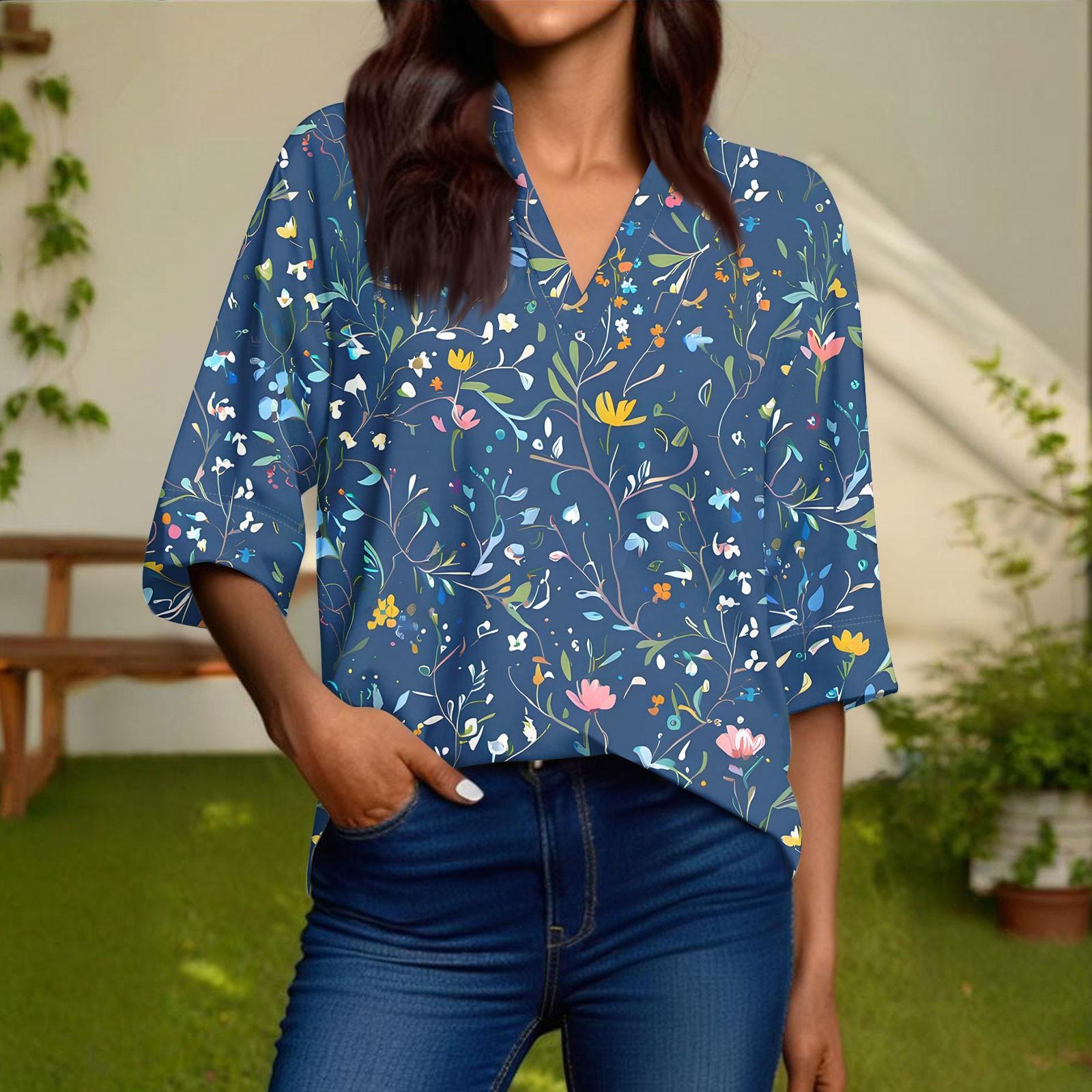 

Женская модная повседневная рубашка с V-образным вырезом и рукавами 3/4, пуловер XXL