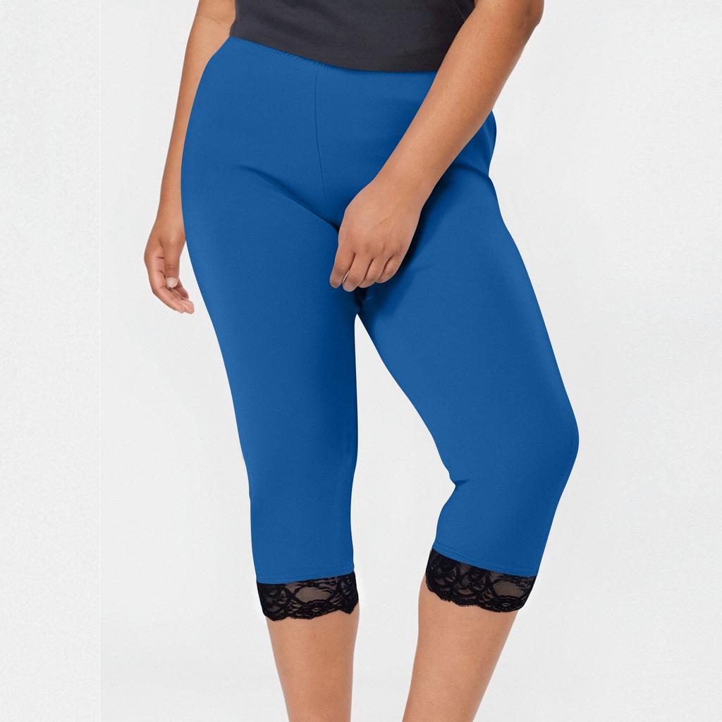 Women's Fashion Large Color Lace Splicing Bottom Pants With Elastic Waist Sports And Leisure Cropped Pants
