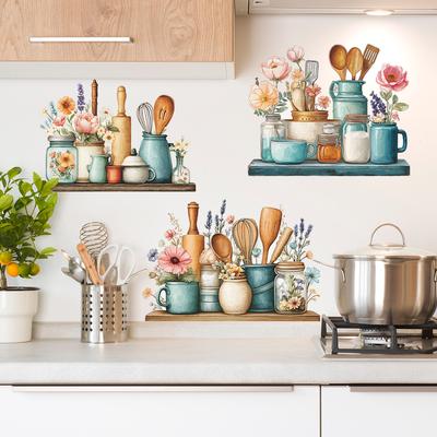 Painted Kitchenware, Vases, Shelves, Kitchen and Dining Room Background, Wall Decoration and Beautification Stickers