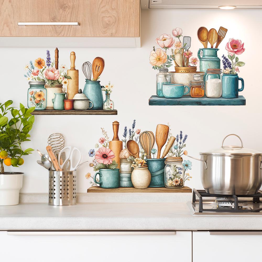 Painted Kitchenware, Vases, Shelves, Kitchen and Dining Room Background, Wall Decoration and Beautification Stickers