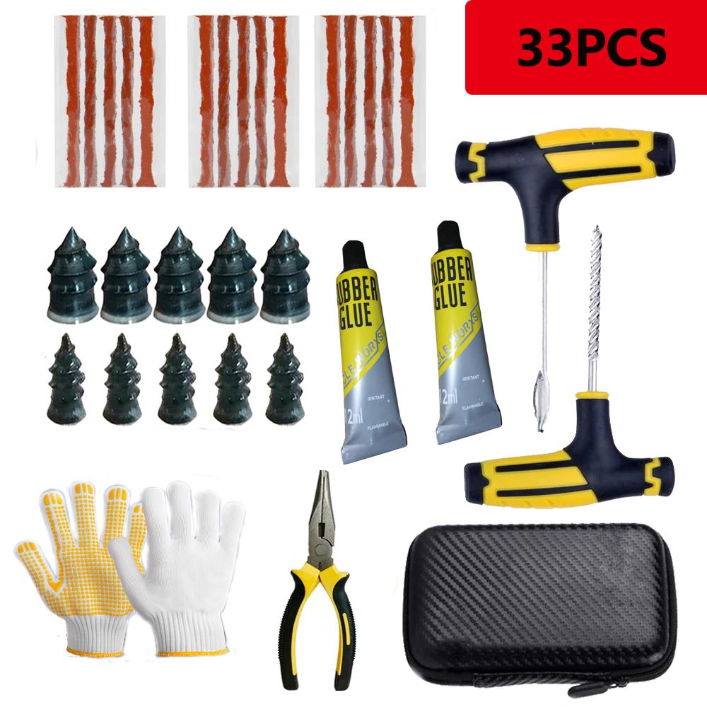 26/31/33pcs Tire Repair Tool Kit Puncture Emergency for Universal Tire Strips Stiring Glue Repair Tool Kit For Cars Motorcycle