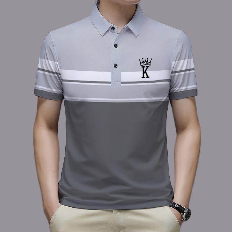 

Полосатая рубашка поло, повседневная деловая мужская рубашка, социальная одежда, летние дышащие топы, мужские универсальные рубашки больших размеров с коротким рукавом для улицы 5XL