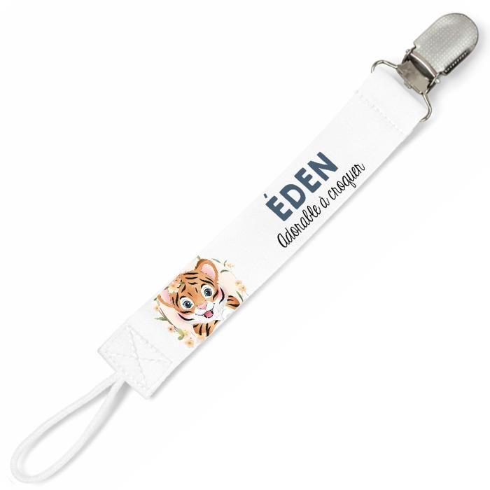 Planetee Attache tétine pour prénom EDEN adorable à croquer tigre garçon | Attache sucette cadeau naissance