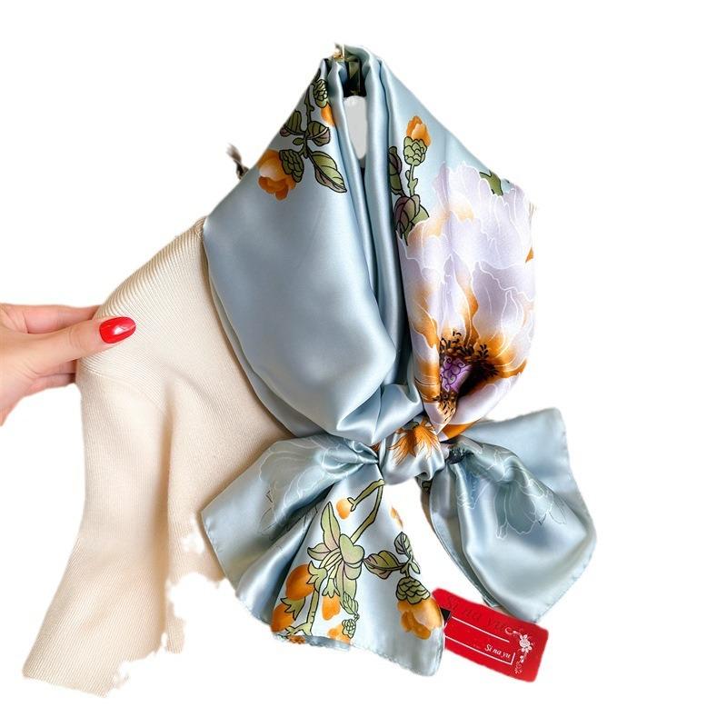 Long large size silk scarf women's scarf autumn and winter new thin shawl decoration sun protection peony floral temperament silk scarf