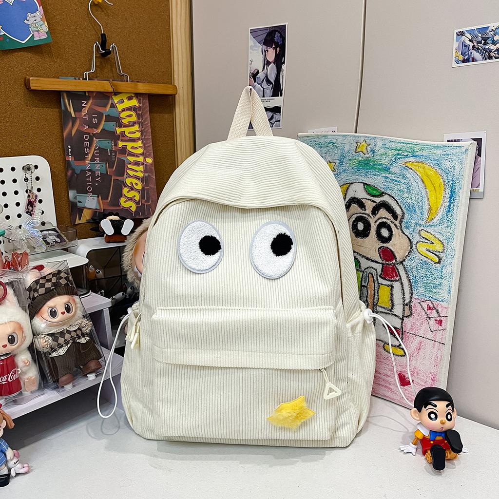 Schultasche große Augen Cordruck Rucksack hoher Wert Damen niedliche Studenten Schultasche Freizeit Einfach Rucksack mit großer Kapazität