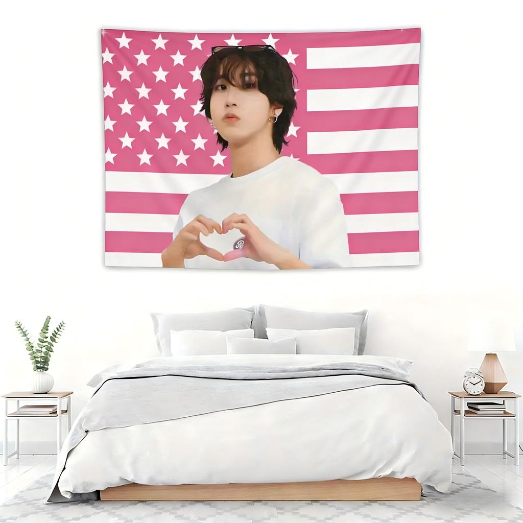 1 Stück SKZ Han Wandteppich Rosa US-Flagge Fingerherz-Druck Kpop Fan-Geschenk und Feierkunst