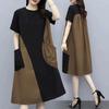 Women's Spring and Summer Loose Thin Section Round Neck Mid Length Loose Thin Cover Belly Splicing Dresses