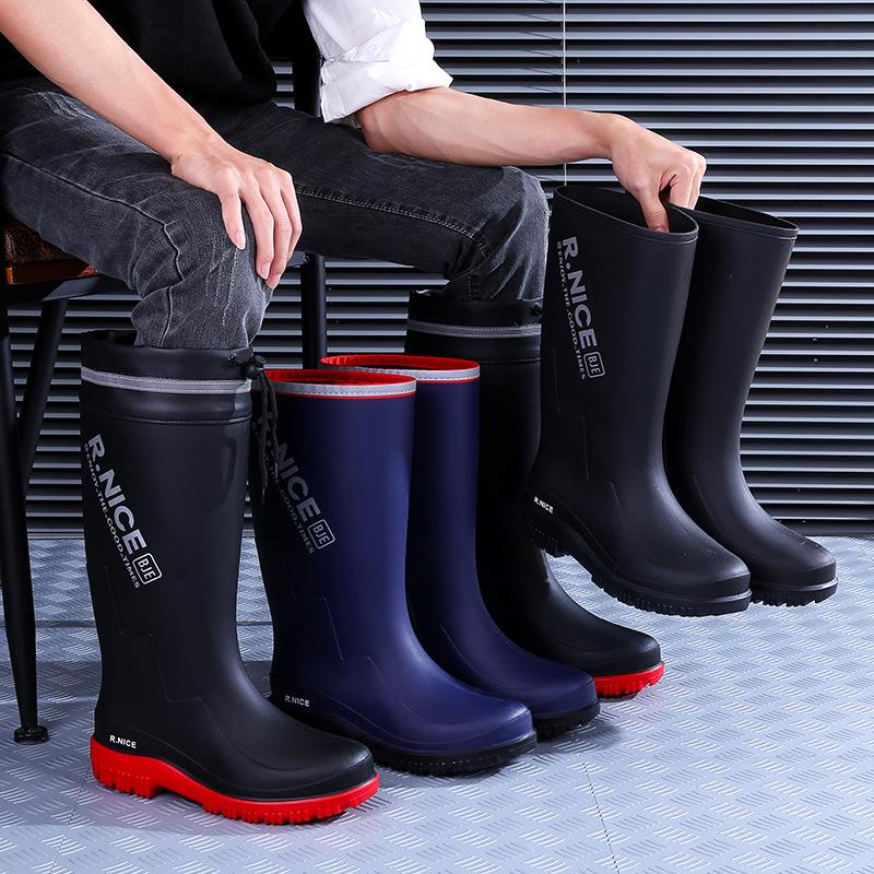Men's British-Style Non-Slip Warm Rain Boots - 2024 Korean-Inspired Comfortable Long Boots