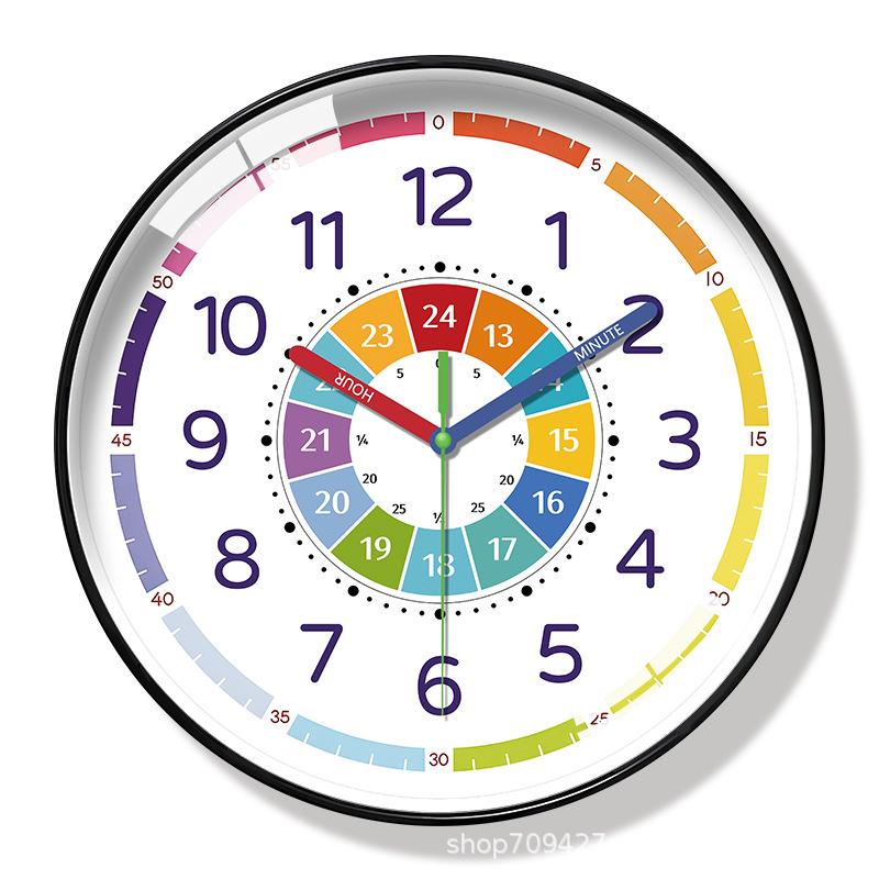 Colorful Digital Plastic Glass Teaching Wall Clock Living Room Bedroom Kitchen Home Decoration Silent Quartz Clock Holiday Gift (No Battery)