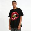Trendy Cool Red Lips Holding Bullet Print Top Niche Street Style Casual Tee Pure Cotton T-shirt