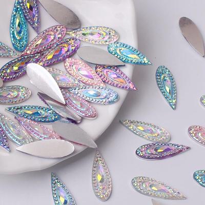 40PCS AB Color Resin Water Drop Diamond Eyebrow Patch, Long Water Drop Phoenix Tail Handmade DIY Decorative Material