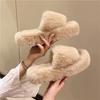 Height-increasing thick-soled fluffy slippers women's autumn and winter outer wear fluffy shoes one-word ins home home plush drag spring and summer