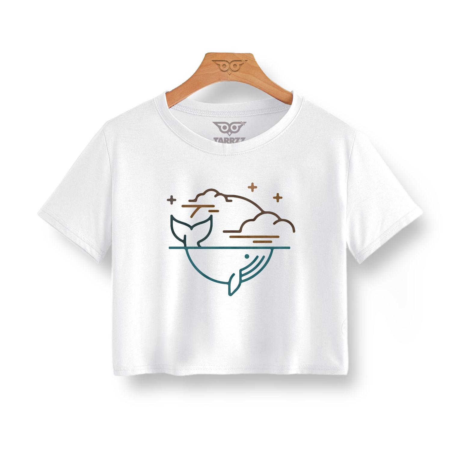 

Женская укороченная футболка с коротким рукавом с принтом кита, летний модный укороченный топ, женская хлопковая укороченная футболка, однотонная повседневная женская футболка, Tarrzzcom